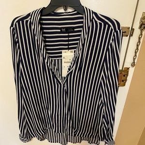 Zara cross over blouse. Navy and white striped. New with tags.